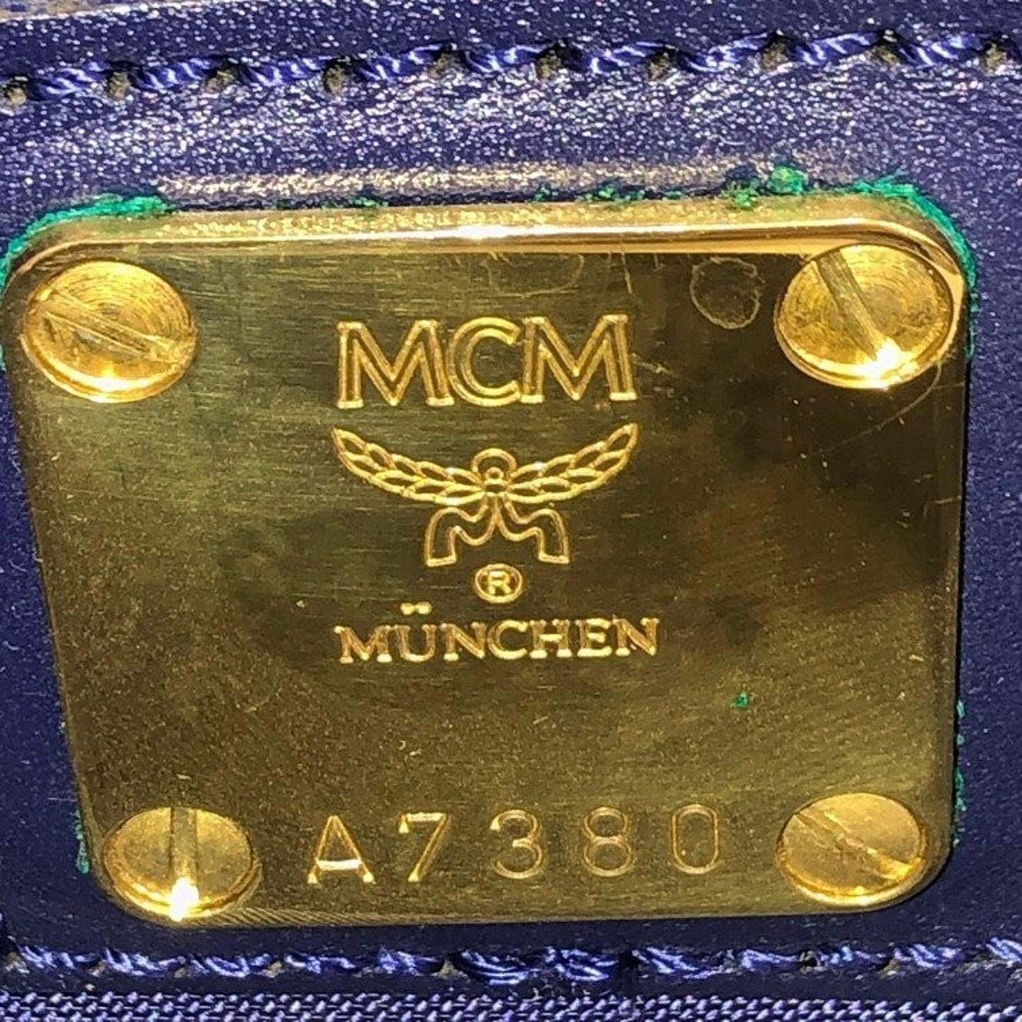 MCM Blue Visetos Monogram Duffle Weekender Bag with strap