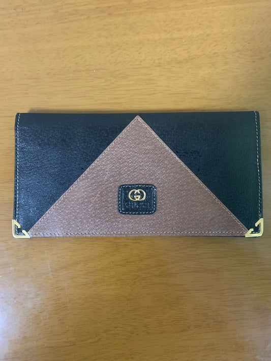 GUCCI Long Wallet Black Brown Women's Vintage