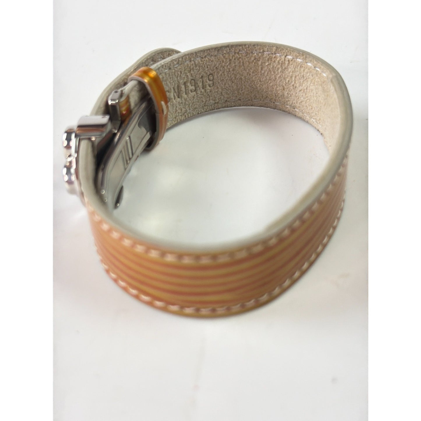 LOUIS VUITTON Epi Bracelet Gold x Orange x Silver Adjustable Approx 8in