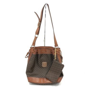 CELINE shoulder bag, drawstring type, Macadam pattern, brown, M12, with pouch
