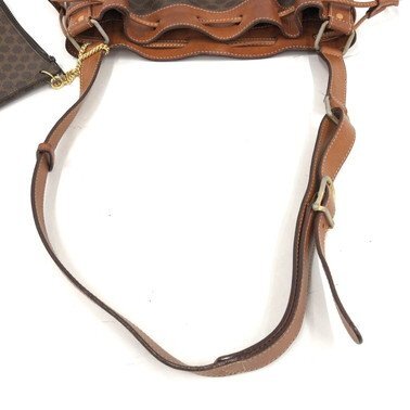 CELINE shoulder bag, drawstring type, Macadam pattern, brown, M12, with pouch