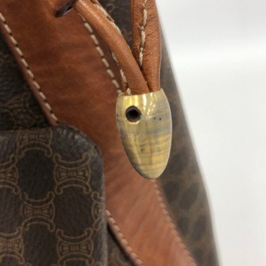 CELINE shoulder bag, drawstring type, Macadam pattern, brown, M12, with pouch
