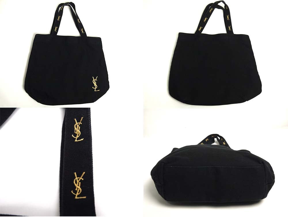 YSL Yves Saint Laurent Parfums Novelty Tote Bag Black Gold Embroidery Logo