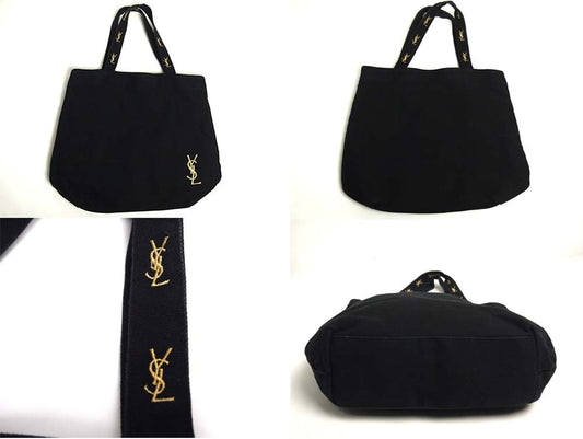 YSL Yves Saint Laurent Parfums Novelty Tote Bag Black Gold Embroidery Logo