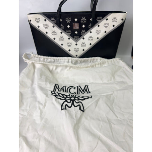 MCM Leather Visetos large tote shopper bag -Blk/Wh