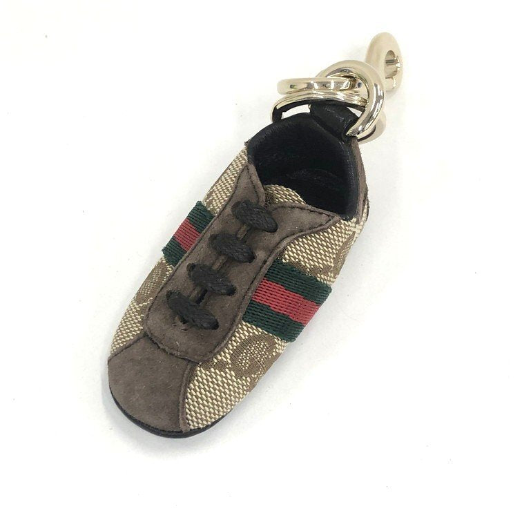 GUCCI GG Canvas Sherry Line Sneaker Key Charm Chain Ring Brown Beige