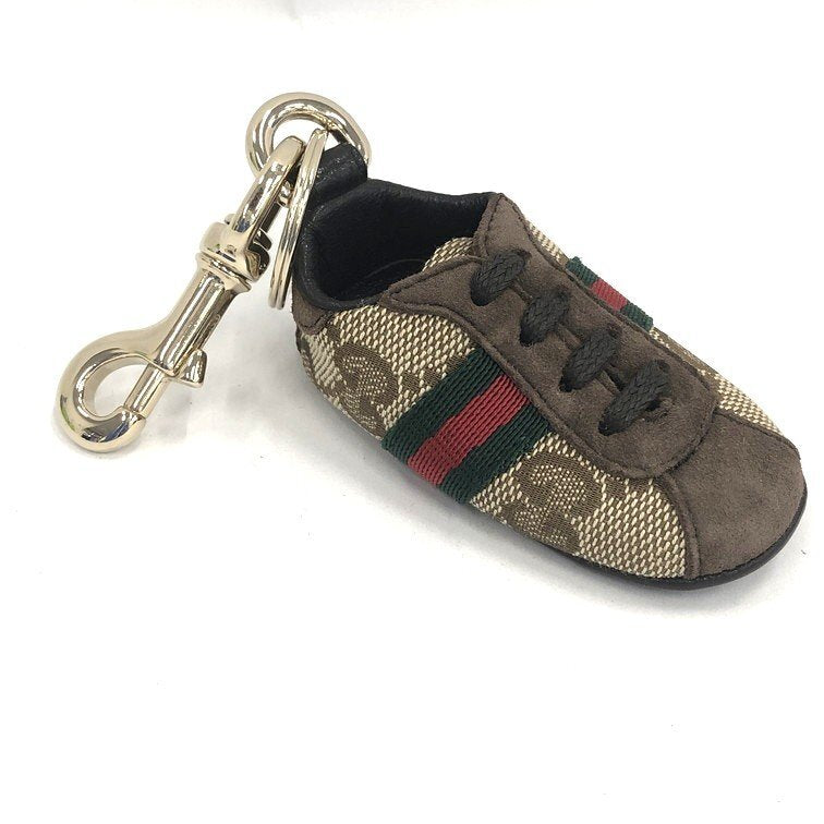 GUCCI GG Canvas Sherry Line Sneaker Key Charm Chain Ring Brown Beige