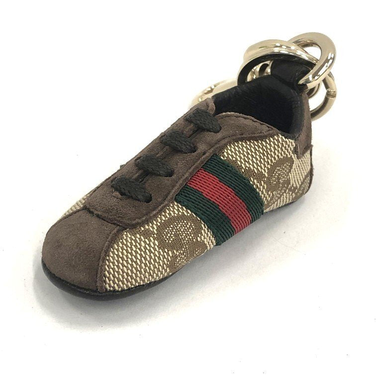 GUCCI GG Canvas Sherry Line Sneaker Key Charm Chain Ring Brown Beige