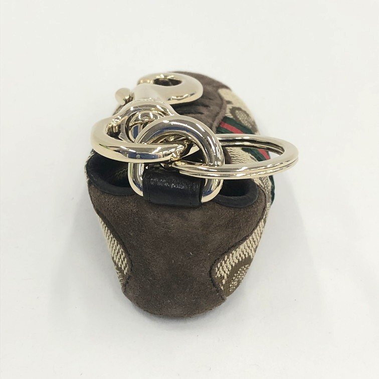 GUCCI GG Canvas Sherry Line Sneaker Key Charm Chain Ring Brown Beige
