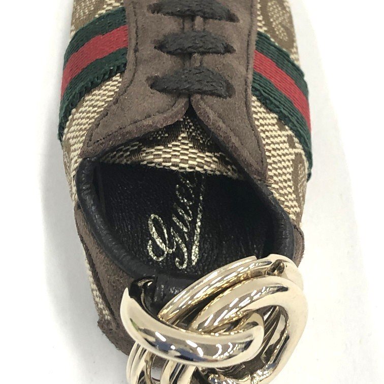 GUCCI GG Canvas Sherry Line Sneaker Key Charm Chain Ring Brown Beige