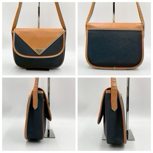 Yves Saint Laurent YSL Vintage Shoulder Bag Navy Brown