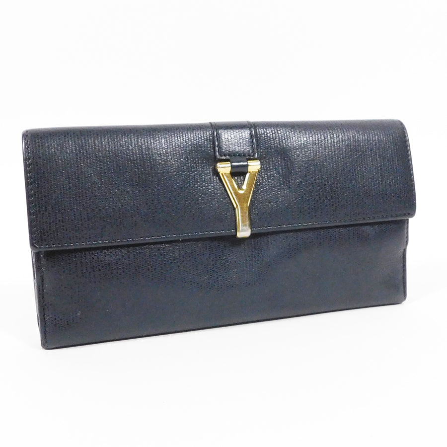 YSL Yves Saint Laurent Y-Line Long Wallet | Black Leather | Women's