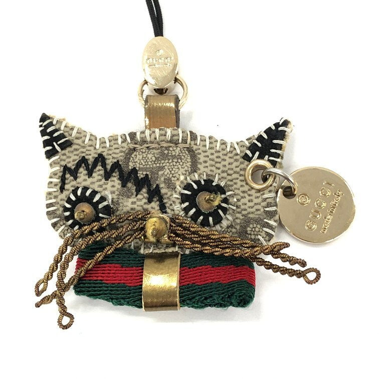 Gucci Cat Gucchori Key Charm | GG Canvas | Beige & Gold