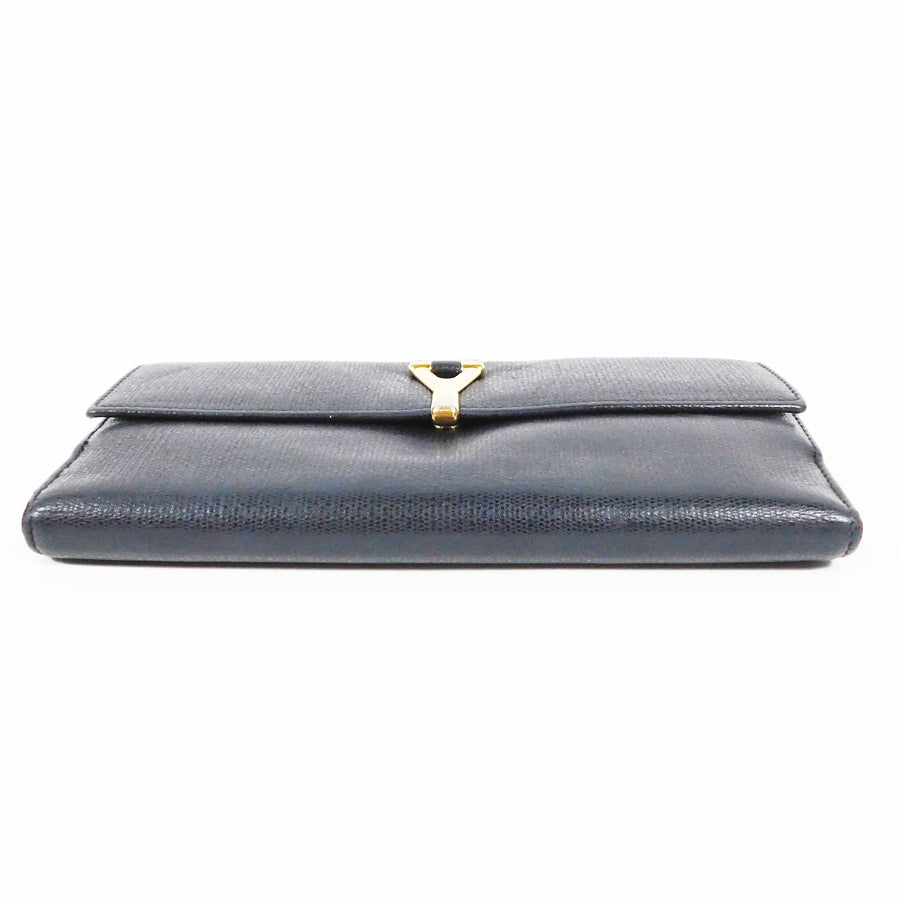 YSL Yves Saint Laurent Y-Line Long Wallet | Black Leather | Women's