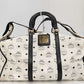 MCM Munchen White/Blue Canvas Leather Large Duffle Weekender Travel Bag