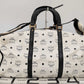 MCM Munchen White/Blue Canvas Leather Large Duffle Weekender Travel Bag