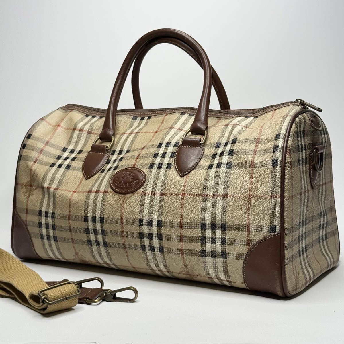 Burberry Nova Check Boston Bag | PVC & Leather | Beige | Unisex