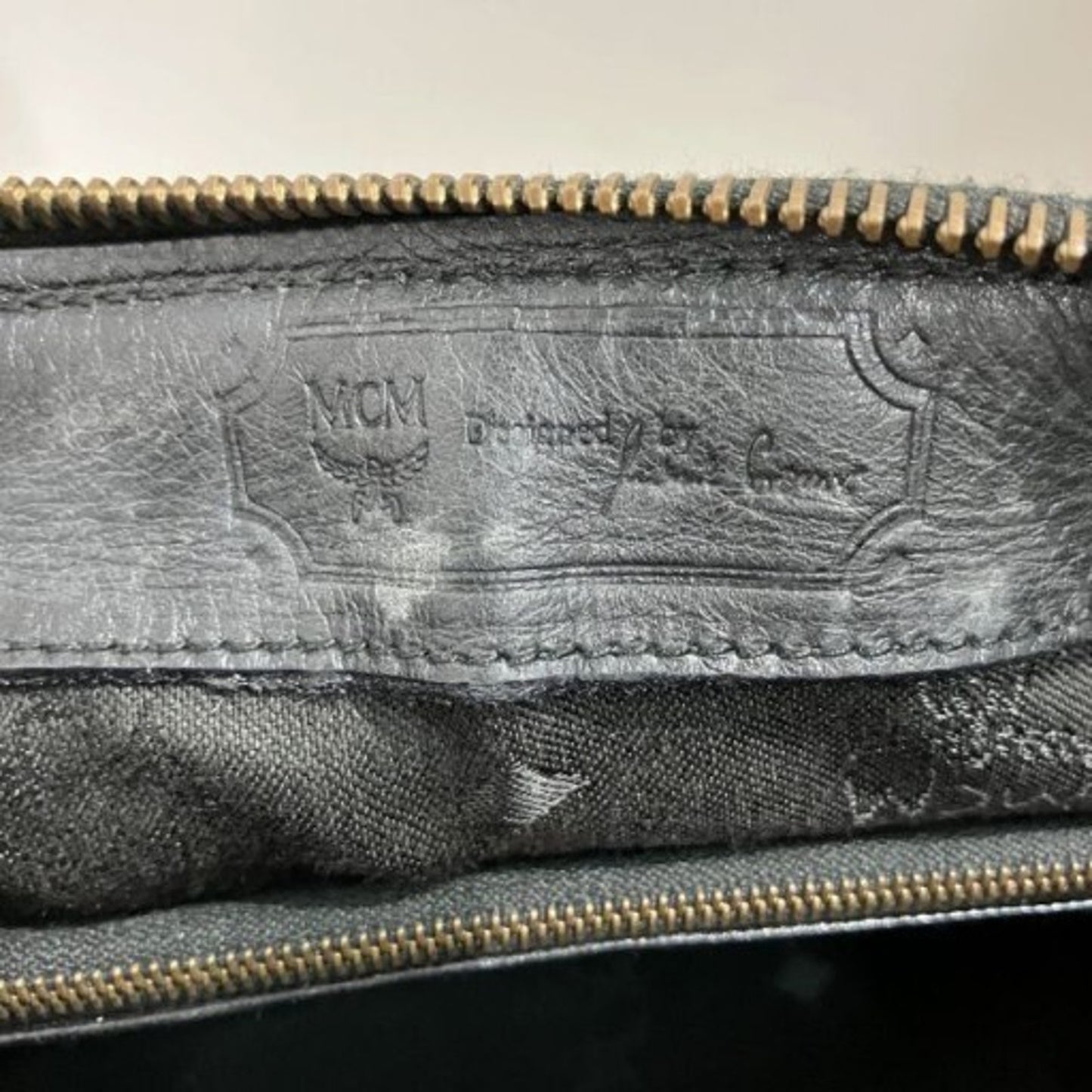 MCM PVC x Leather Black Visetos Handbag Small Boston Bag Gold Hardware 10x7x7