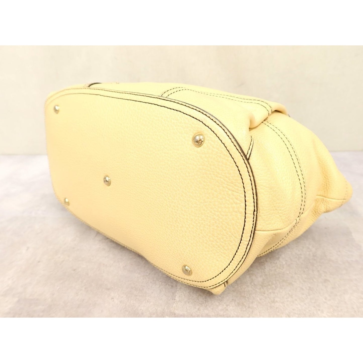 MCM Calf Leather Handbag Cream Gold Hardware Tote Bag