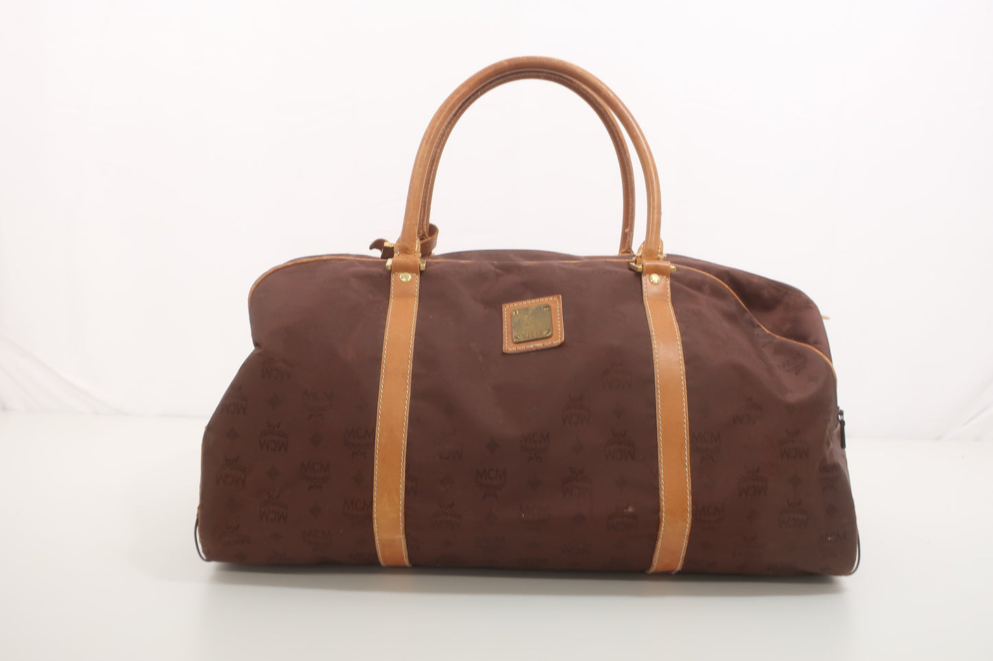 MCM Munchen Brown Canvas Leather Large Duffle Weekender Travel Bag