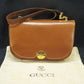 OLD GUCCI Vintage Shoulder Bag / Leather Camel Brown Crest Charm with Dust Bag 70s 80s w/COA