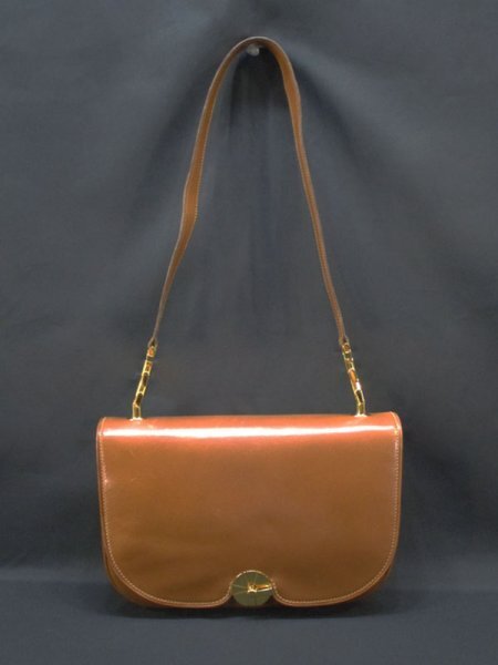 OLD GUCCI Vintage Shoulder Bag / Leather Camel Brown Crest Charm with Dust Bag 70s 80s w/COA