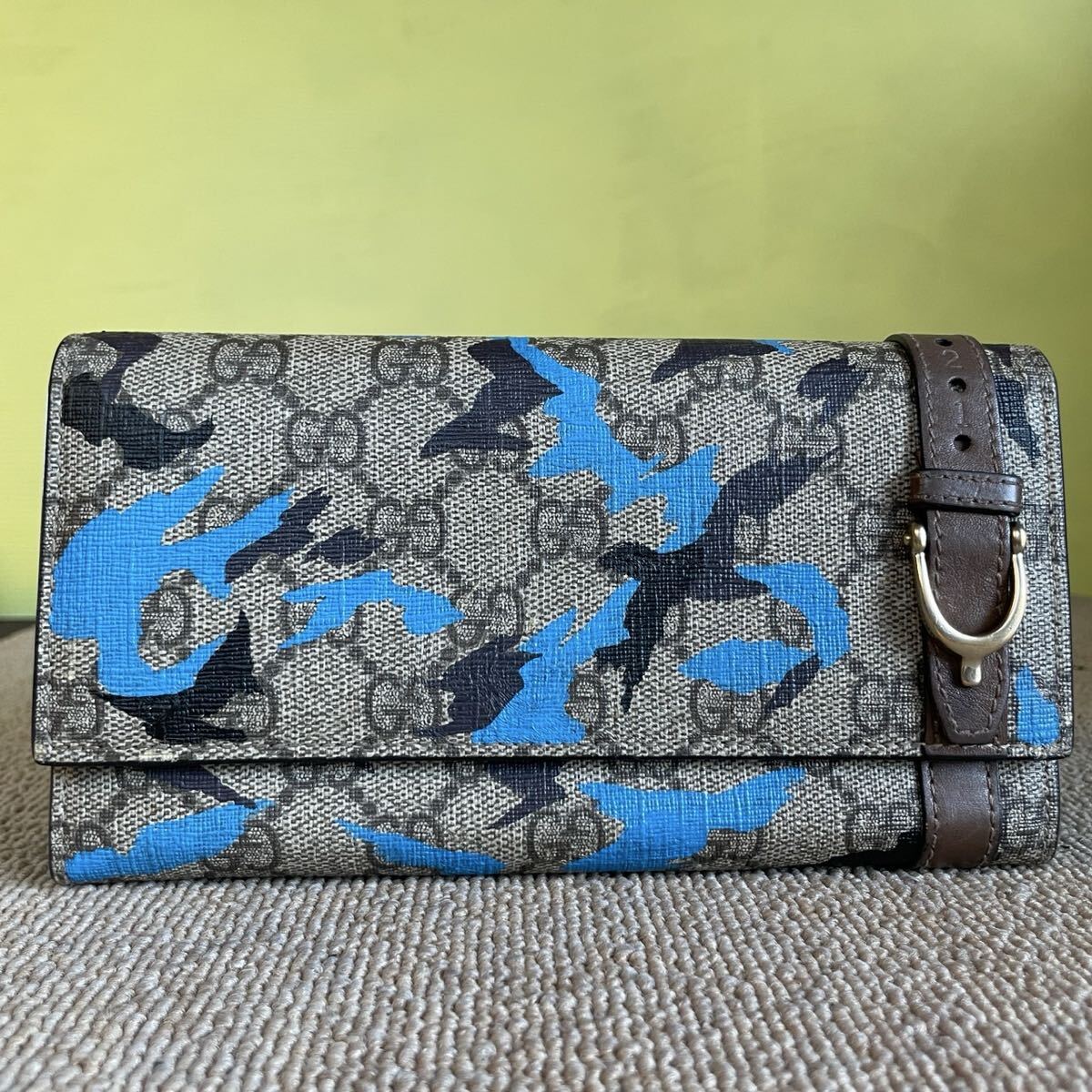 Gucci GG Supreme Camouflage Horsebit Long Wallet – Blue & Beige