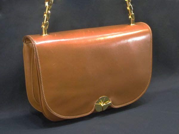 OLD GUCCI Vintage Shoulder Bag / Leather Camel Brown Crest Charm with Dust Bag 70s 80s w/COA