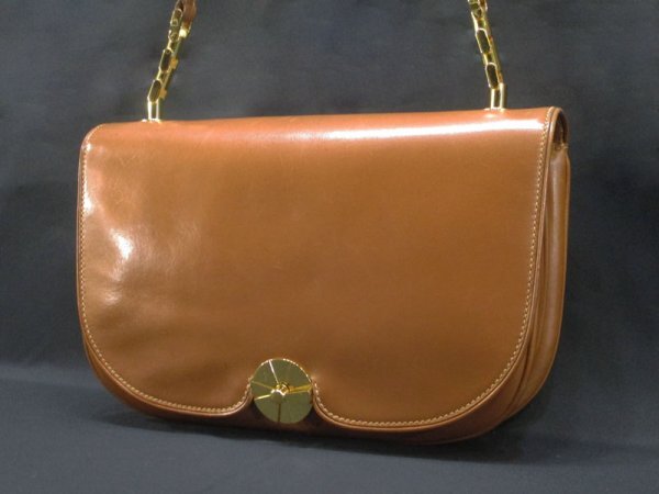 OLD GUCCI Vintage Shoulder Bag / Leather Camel Brown Crest Charm with Dust Bag 70s 80s w/COA