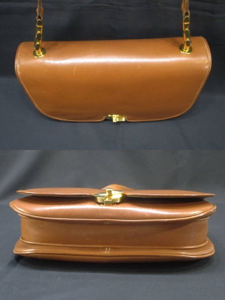 OLD GUCCI Vintage Shoulder Bag / Leather Camel Brown Crest Charm with Dust Bag 70s 80s w/COA