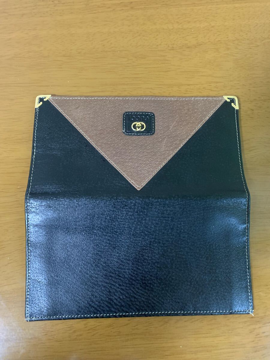 GUCCI Long Wallet Black Brown Women's Vintage