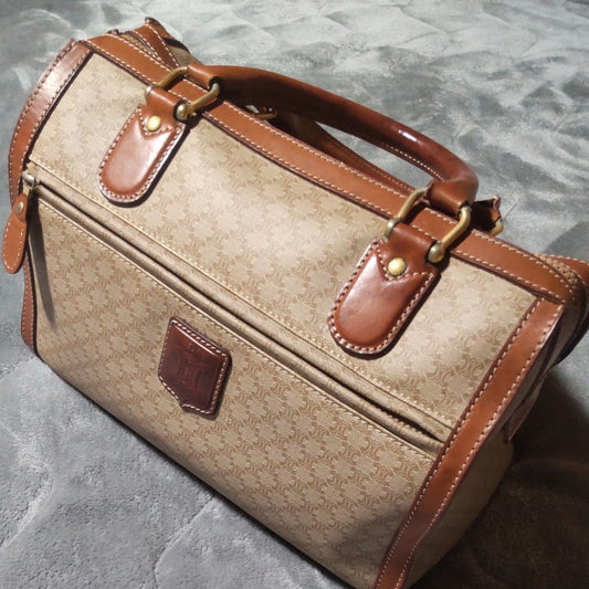 Celine Triumph Boston Bag | Canvas & Leather | Tan | Women's
