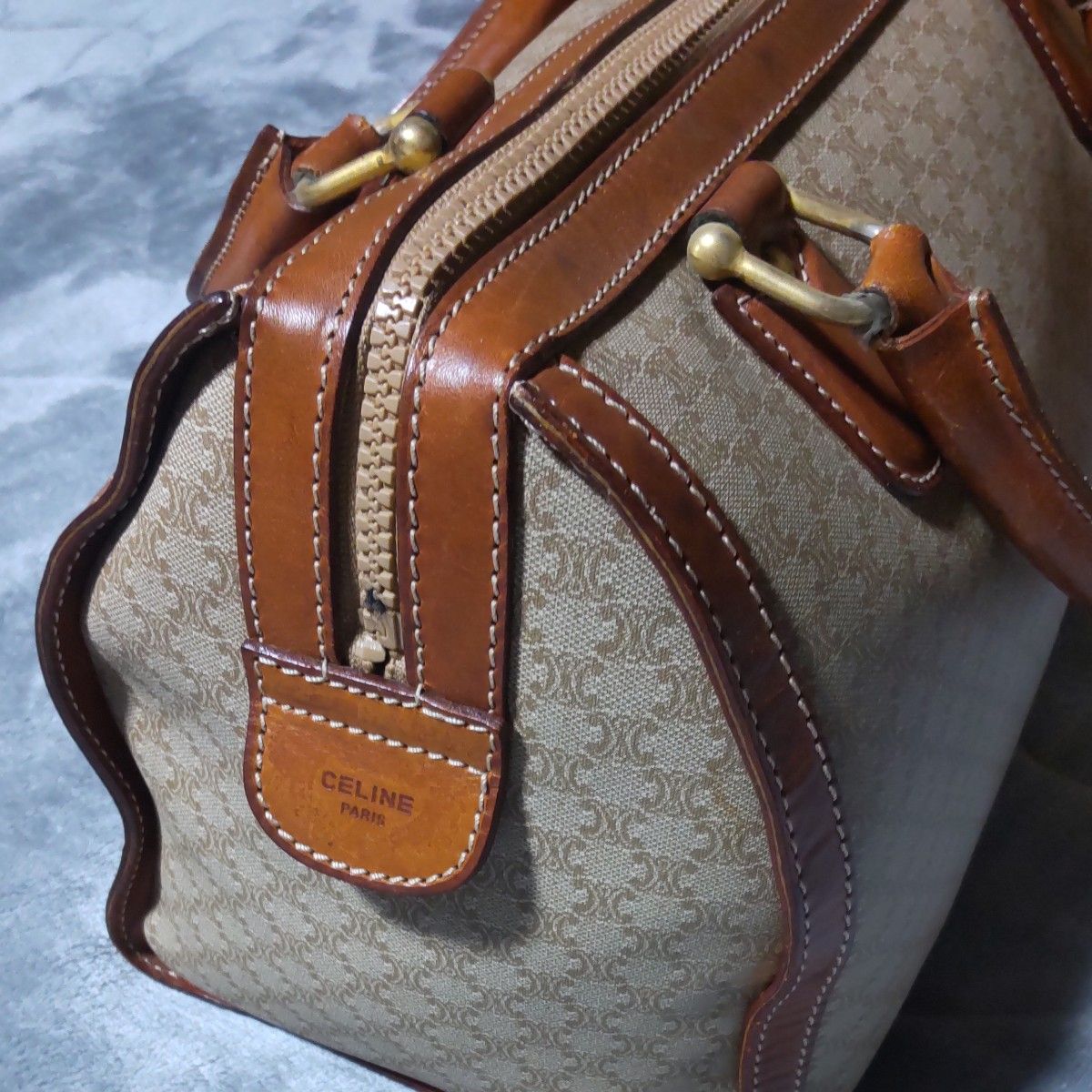 Celine Triumph Boston Bag | Canvas & Leather | Tan | Women's