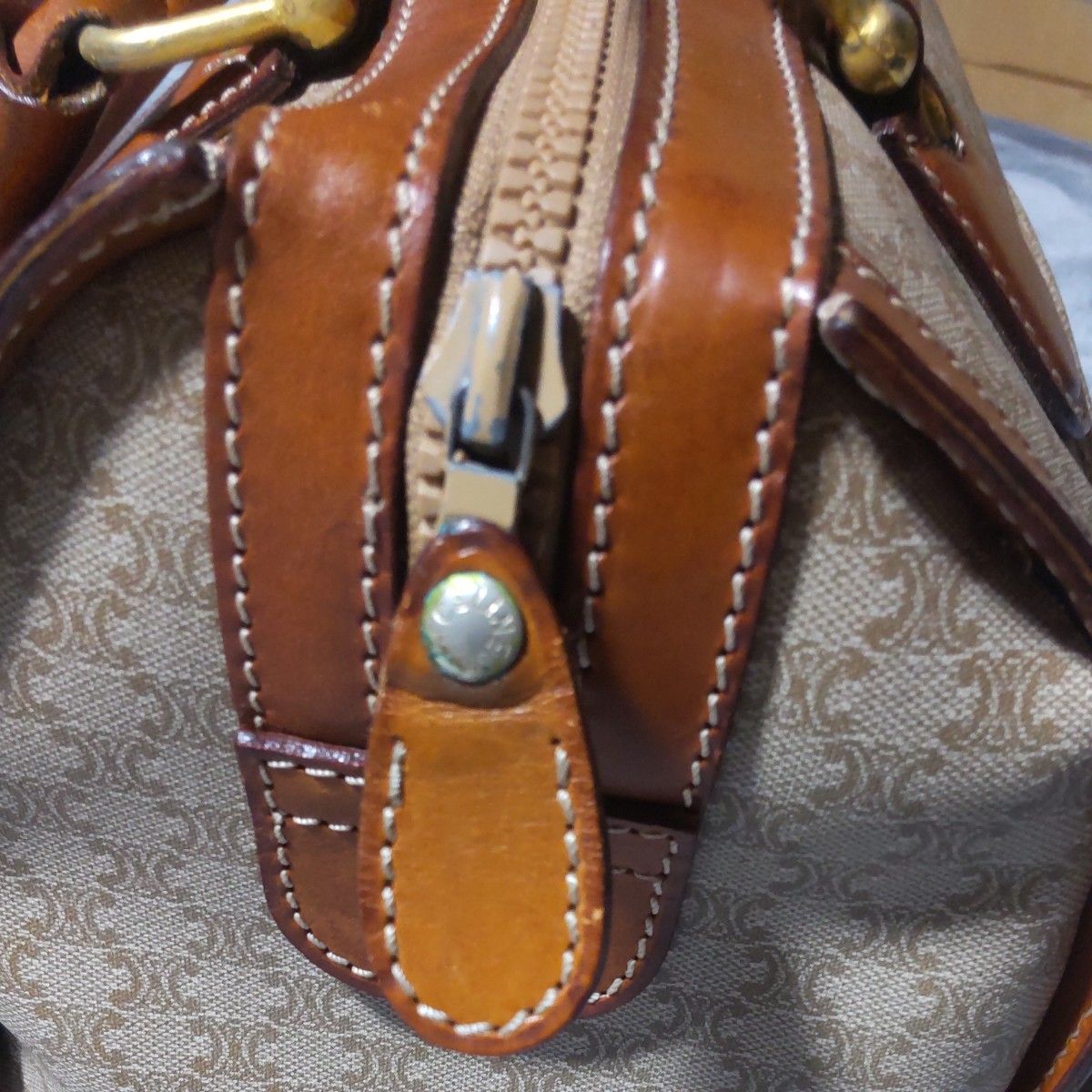 Celine Triumph Boston Bag | Canvas & Leather | Tan | Women's