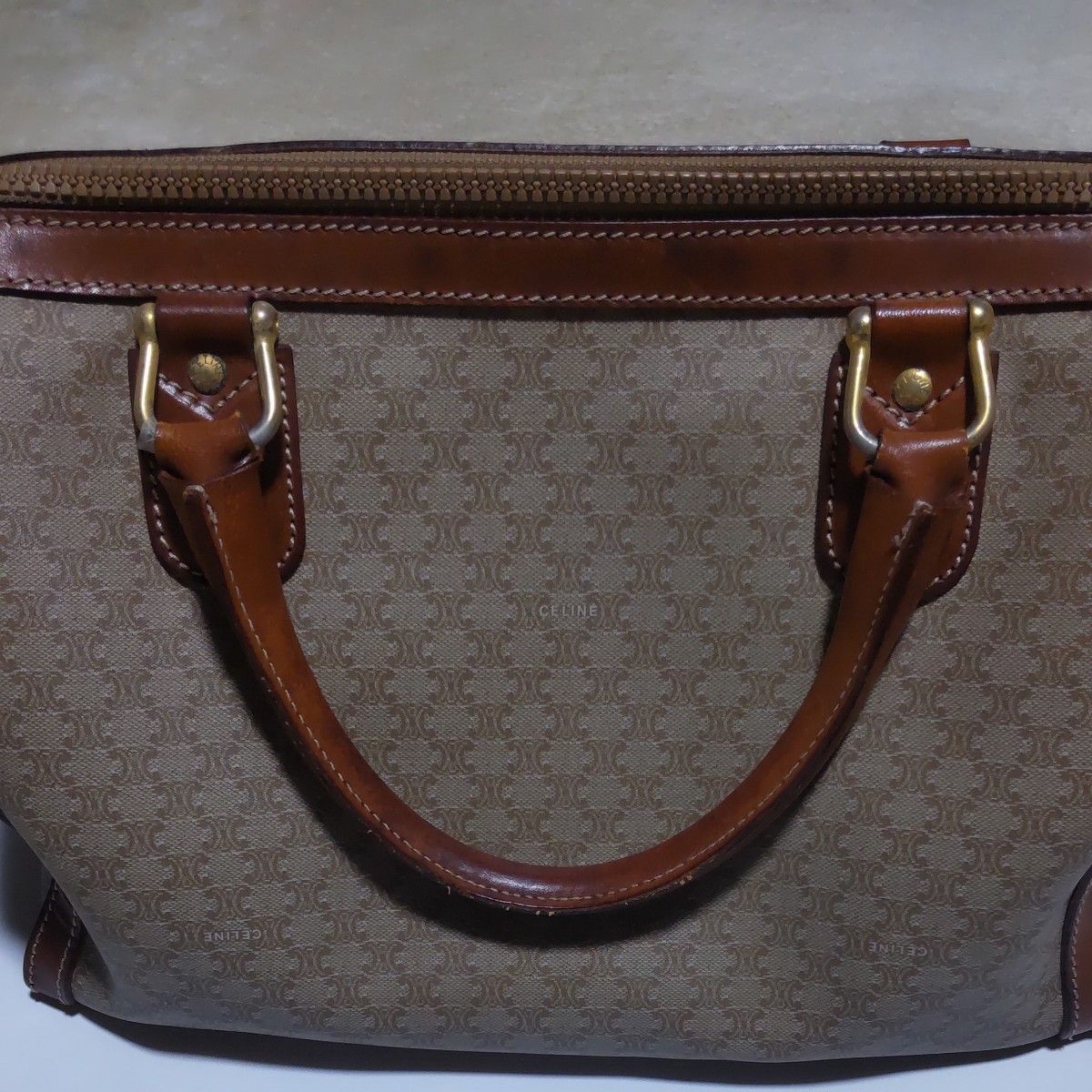 Celine Triumph Boston Bag | Canvas & Leather | Tan | Women's