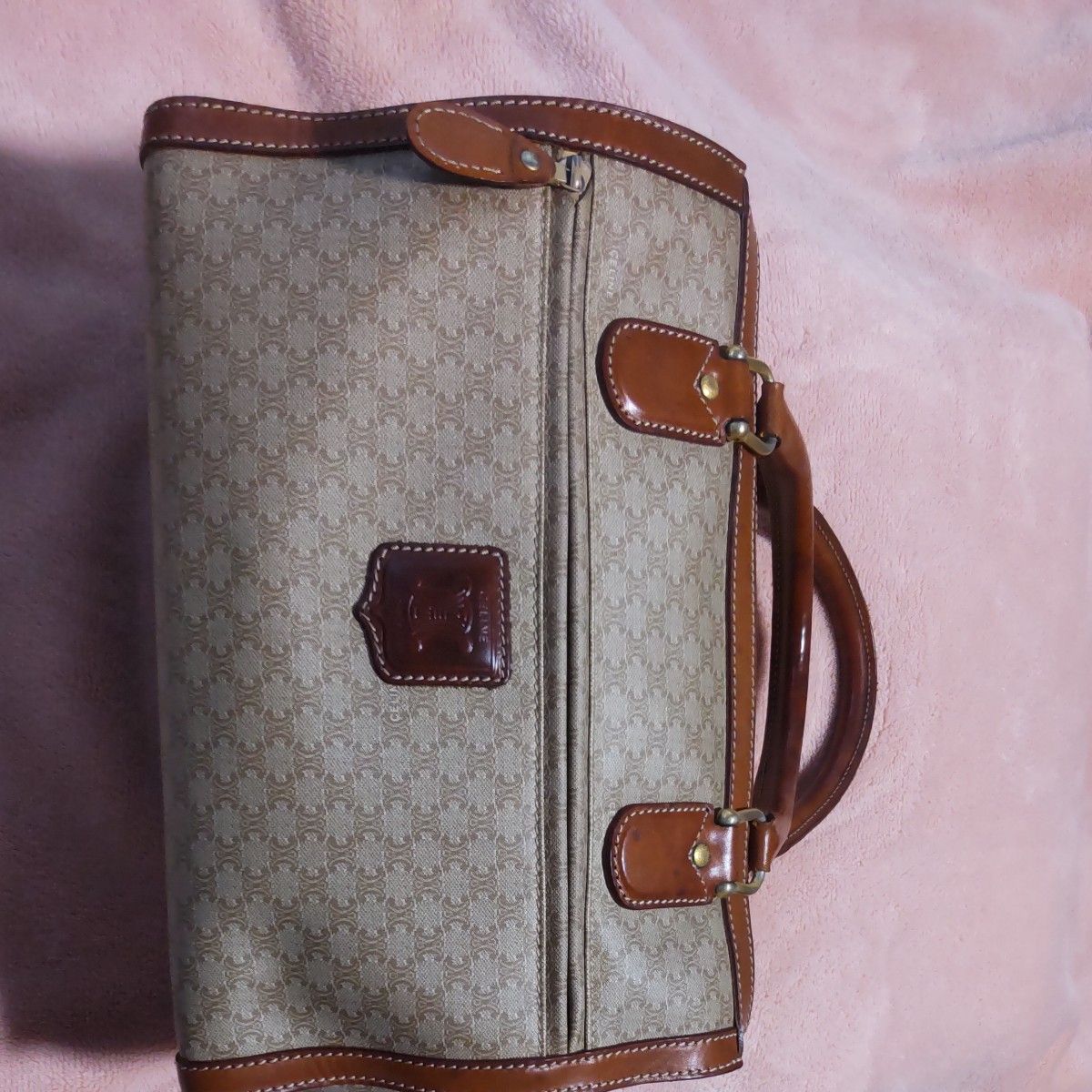 Celine Triumph Boston Bag | Canvas & Leather | Tan | Women's