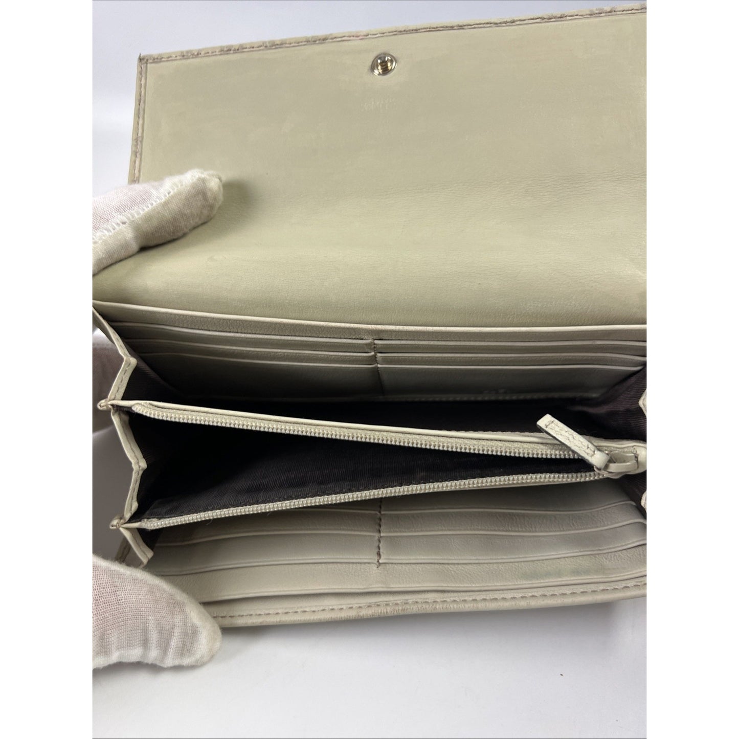 Gucci Long Wallet Men Beige Leather Micro Guccishima