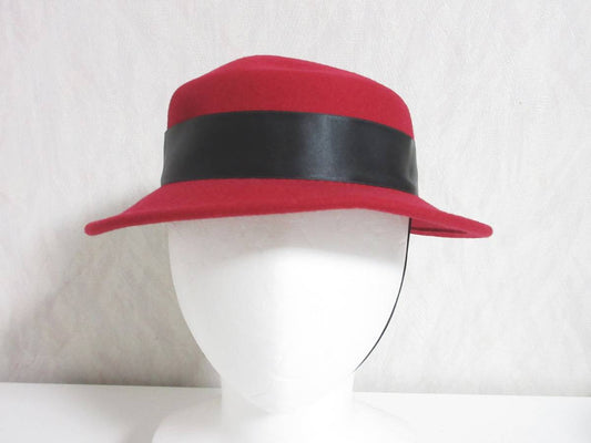 YSL Yves Saint Laurent Wool Hat | Ribbon Detail | Red | Size 56 | Women's