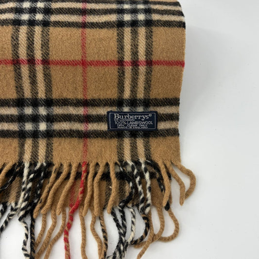 Burberry's of London Scarf, Made in England, Old Tag, Old Burberry Fringe Scarf, 100% Lambswool