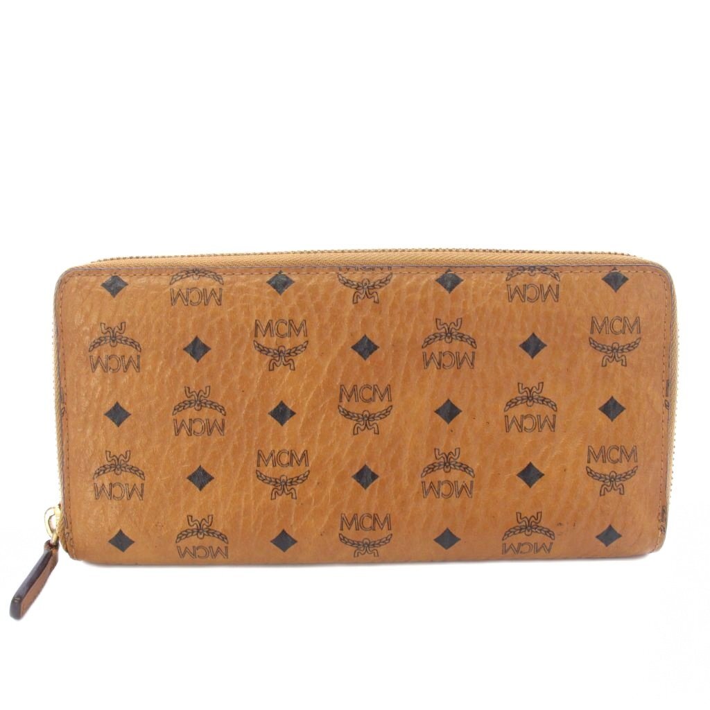 MCM Long Aren Zip Around Wallet in Visetos Cognac - Leather