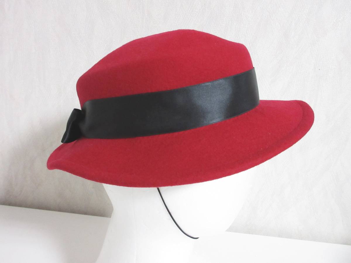 YSL Yves Saint Laurent Wool Hat | Ribbon Detail | Red | Size 56 | Women's