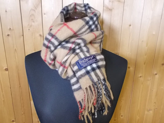 Burberry's of London Scarf, Made in England, Old Tag, Old Burberry Fringe Scarf, 100% Lambswool