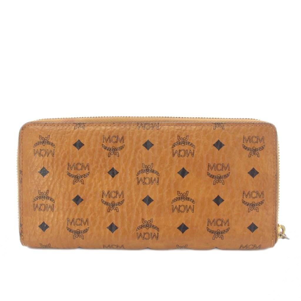 MCM Long Aren Zip Around Wallet in Visetos Cognac - Leather
