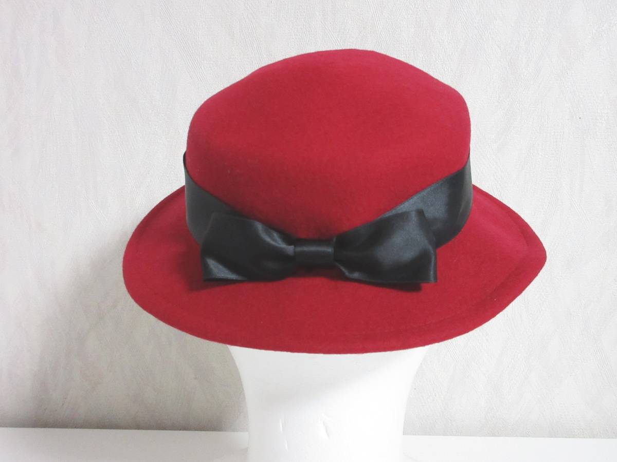 YSL Yves Saint Laurent Wool Hat | Ribbon Detail | Red | Size 56 | Women's