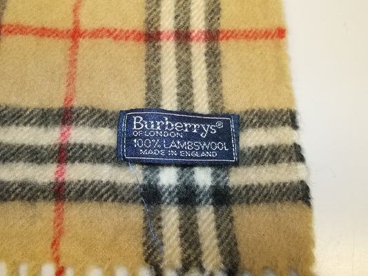 Burberry's of London Scarf, Made in England, Old Tag, Old Burberry Fringe Scarf, 100% Lambswool