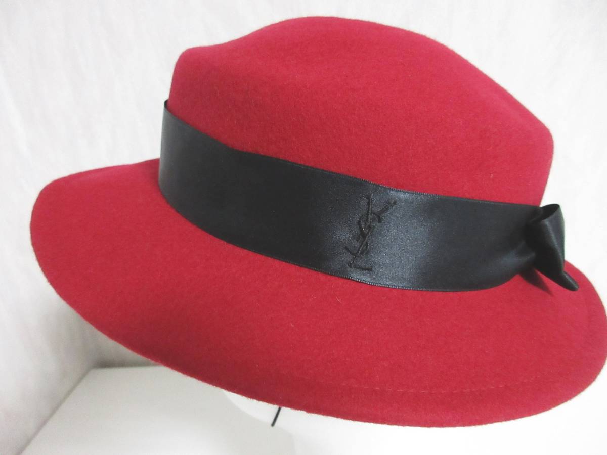 YSL Yves Saint Laurent Wool Hat | Ribbon Detail | Red | Size 56 | Women's
