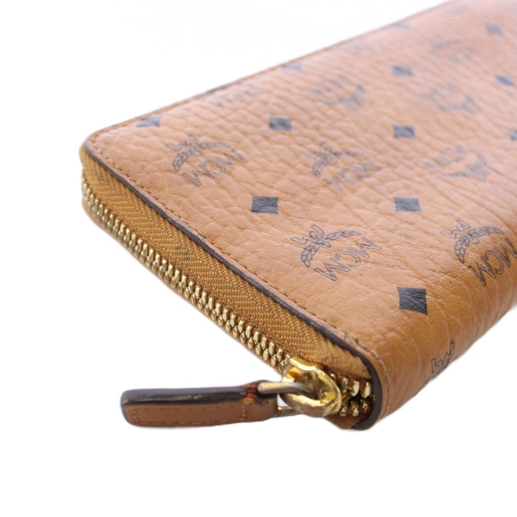 MCM Long Aren Zip Around Wallet in Visetos Cognac - Leather