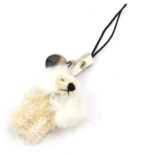 PRADA White Fur Bear Charm Keychain with Box Luxury Accessory