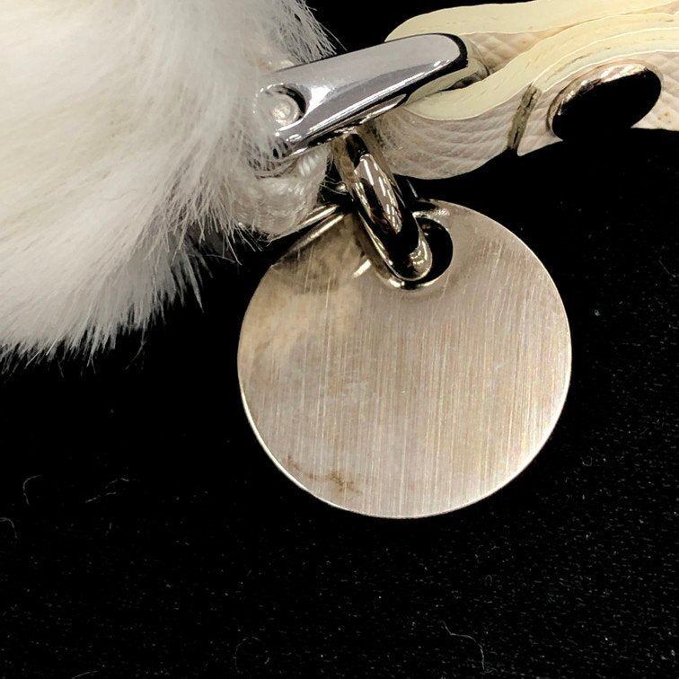 PRADA White Fur Bear Charm Keychain with Box Luxury Accessory