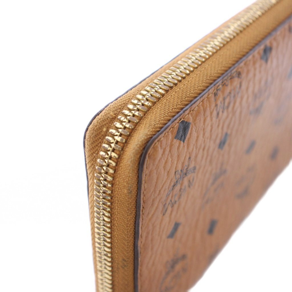 MCM Long Aren Zip Around Wallet in Visetos Cognac - Leather